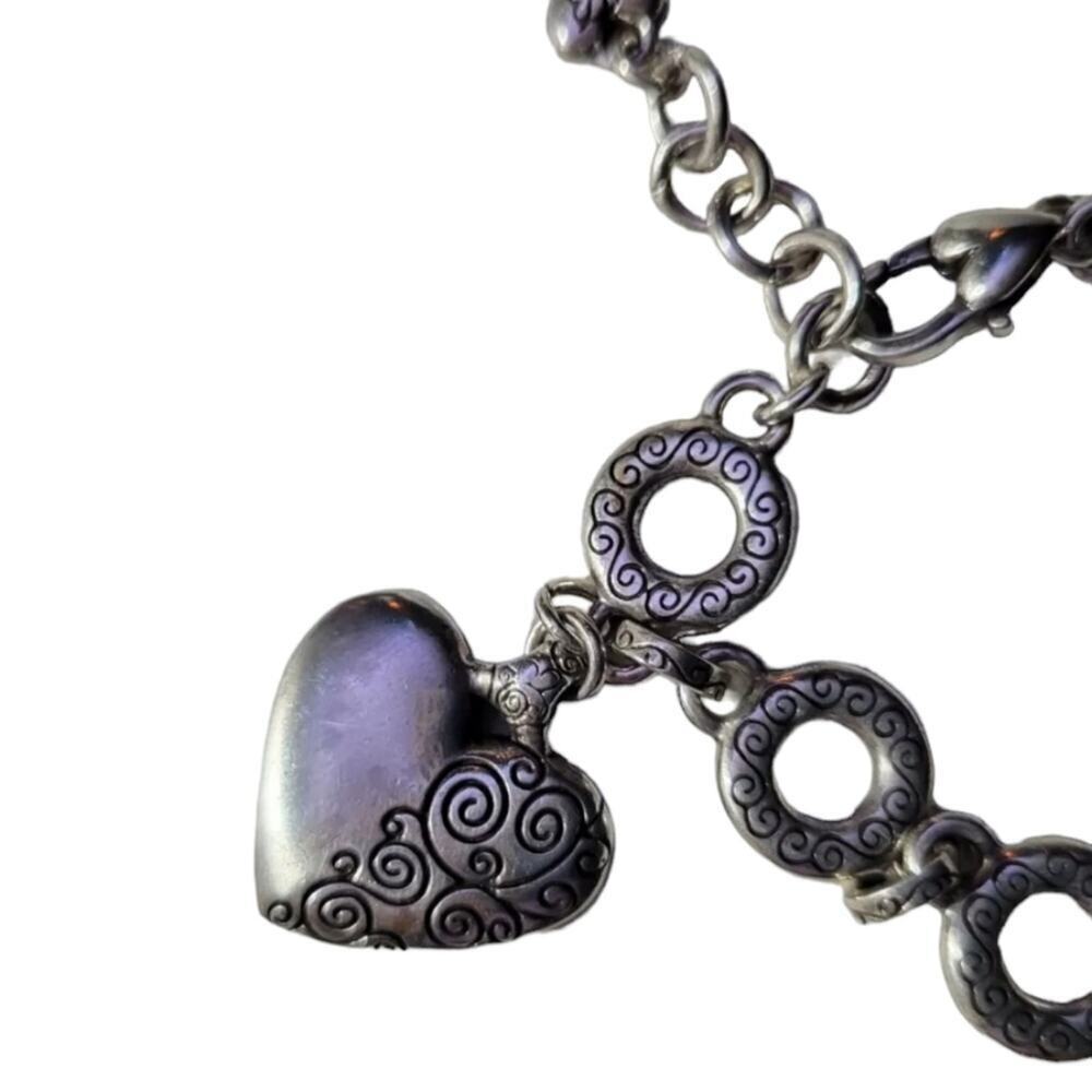 Brighton BRITISH MOD Silver Circle Link Bracelet Half-Scrolled Heart Charm - Picture 4 of 7